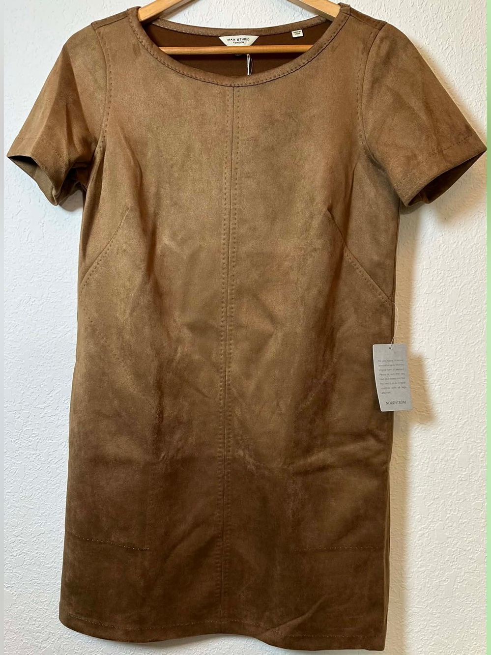 Max Studio Vicuña Brown Faux Suede Shift Dress